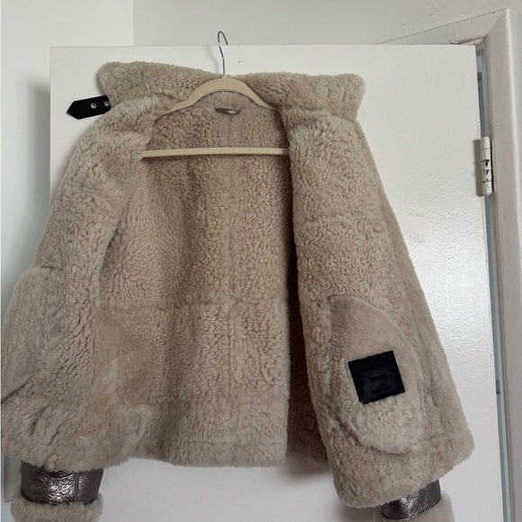 NWT AllSaints Silver Lorel Shearling Jacket Medium – Metallic Luxe Statement - Picture 14 of 15